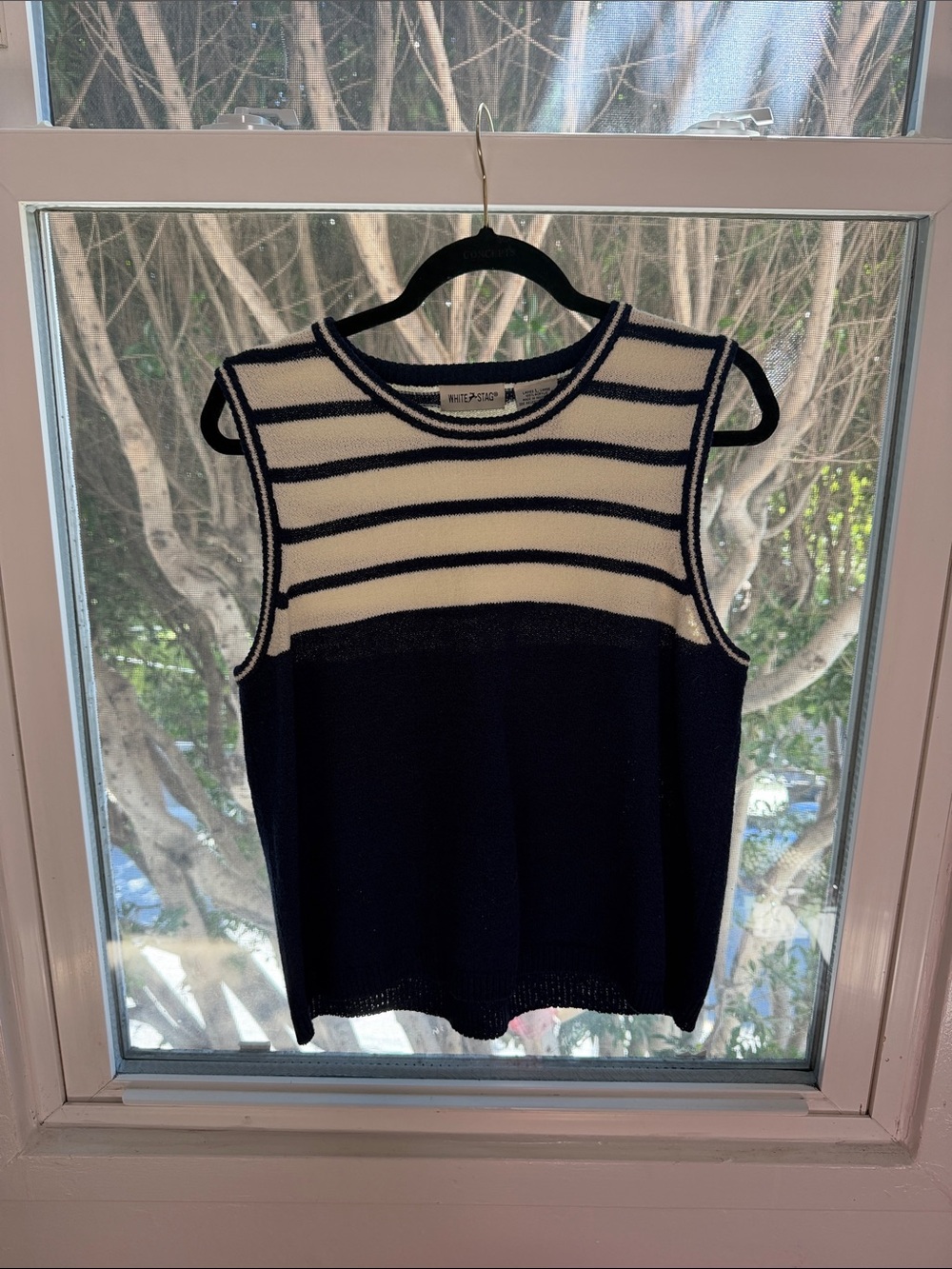 White Stag Navy and Cream Striped Sleeveless Knit Tank